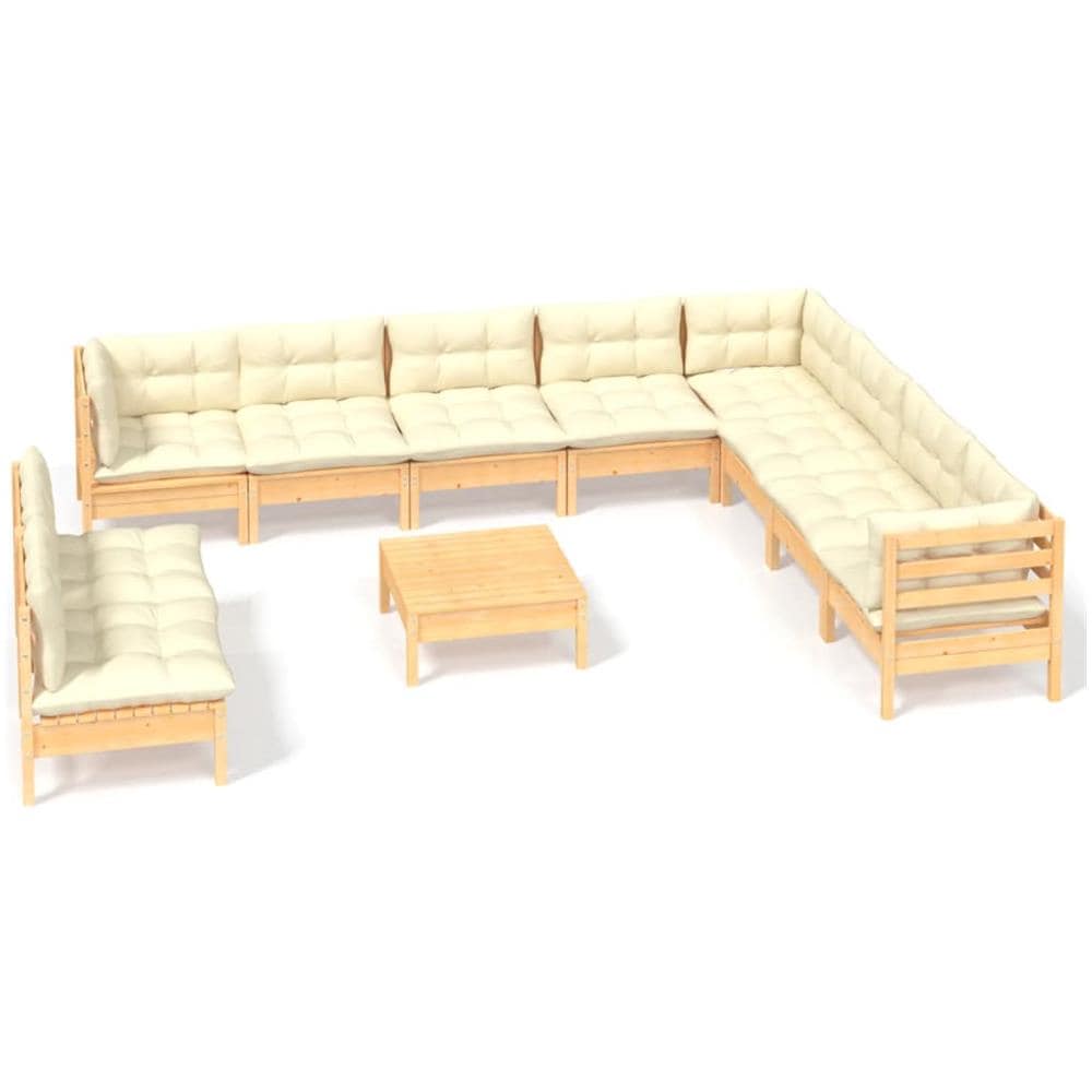 Set Divani Da Giardino 11 Pz Con Cuscini Crema Massello Di Pino - Foto 2
