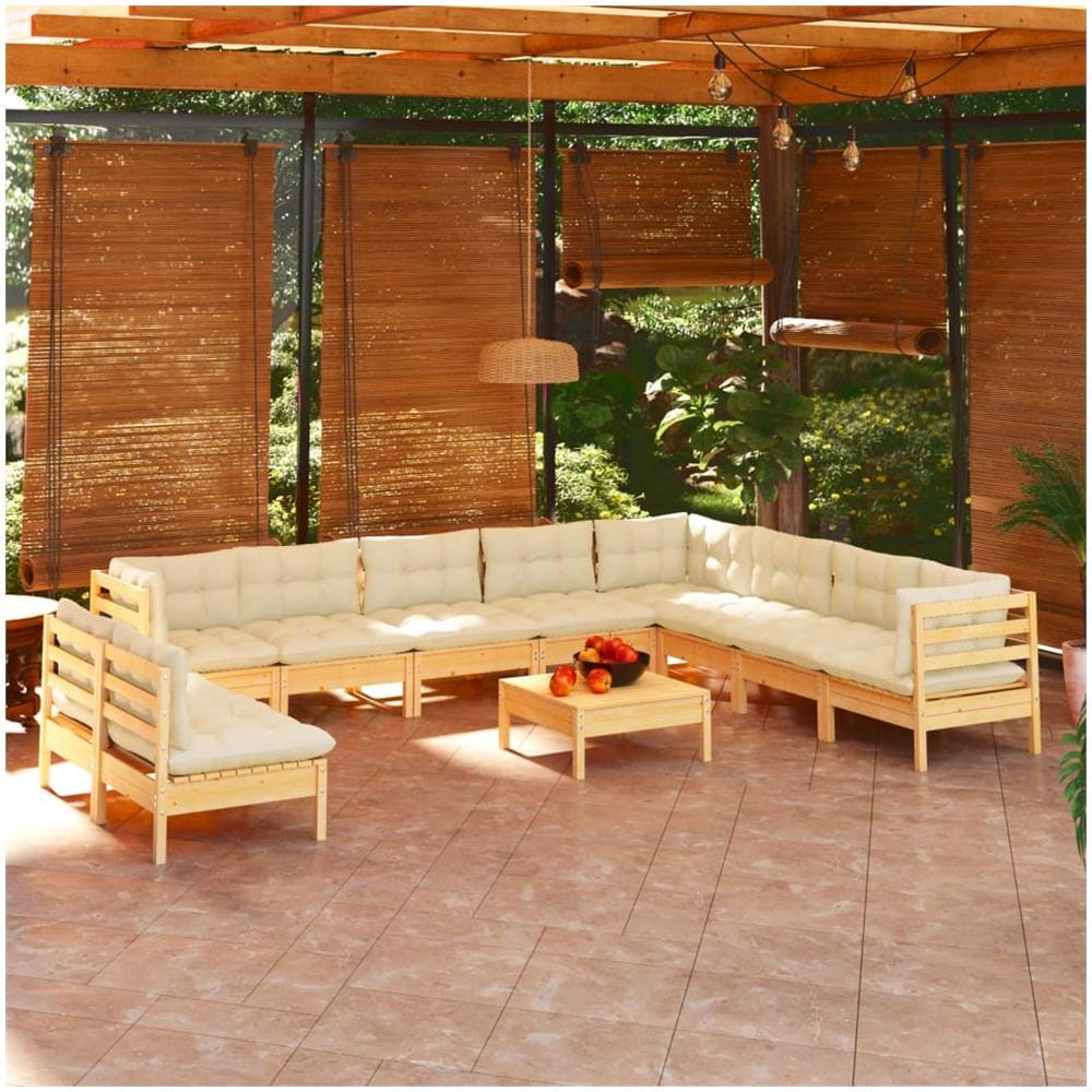 Set Divani Da Giardino 11 Pz Con Cuscini Crema Massello Di Pino - Foto 1