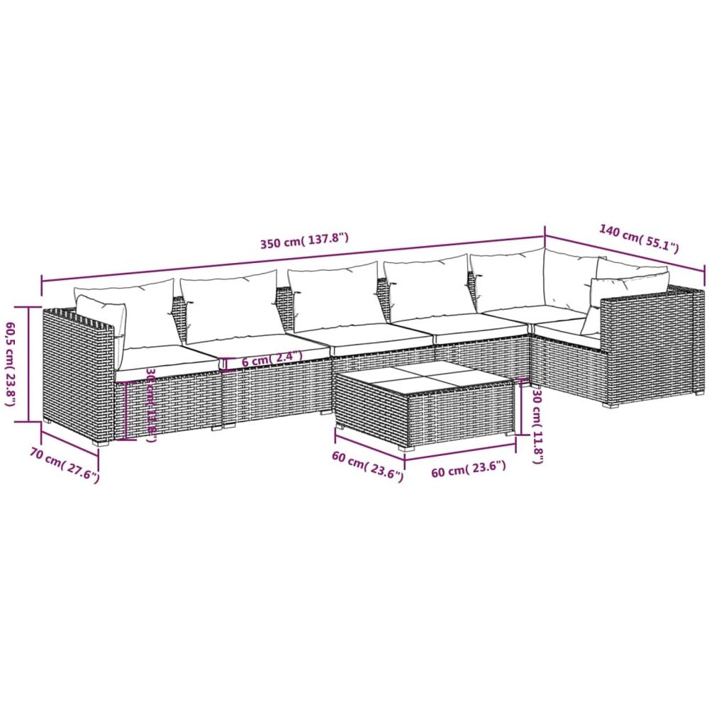 Set Divani Da Giardino 7 Pz Con Cuscini In Polyrattan Nero - Foto 9