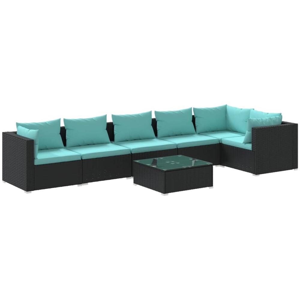 Set Divani Da Giardino 7 Pz Con Cuscini In Polyrattan Nero - Foto 1
