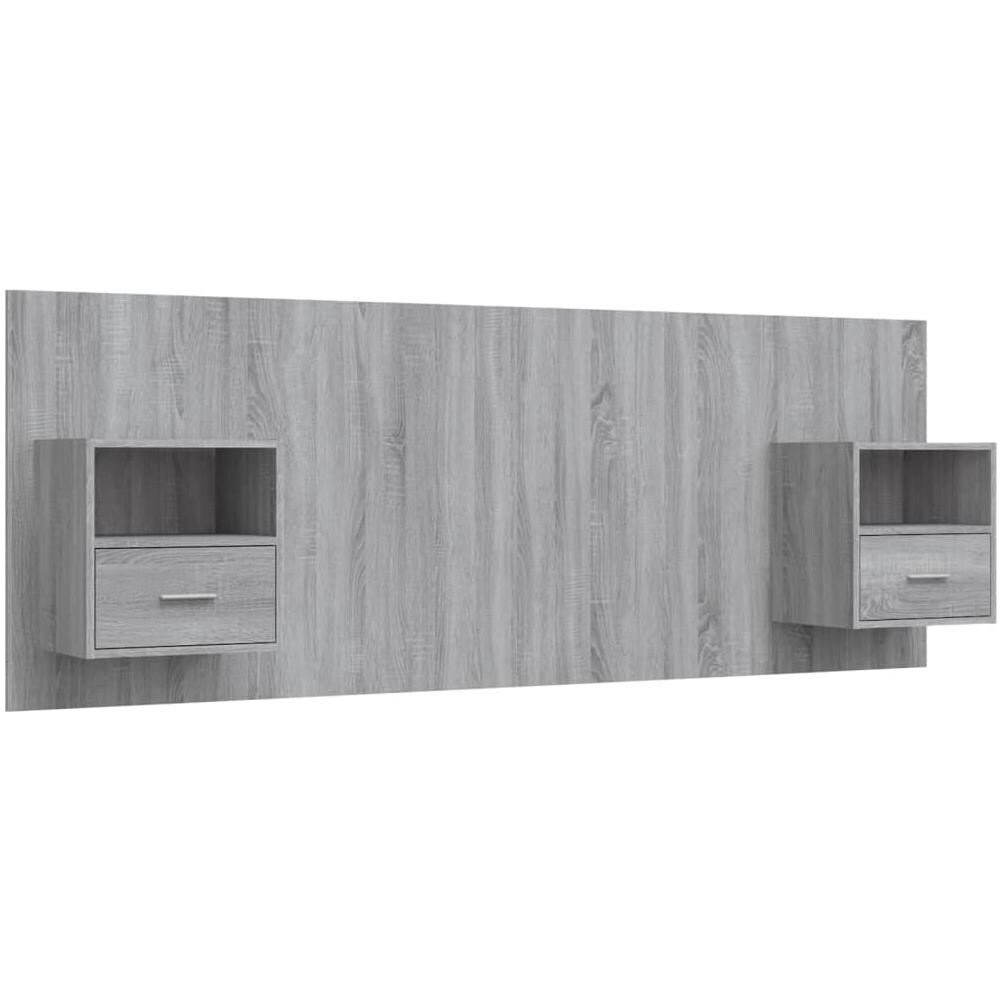 Testiera Letto Con Comodini In Legno Multistrato Grigio Sonoma - Foto 2