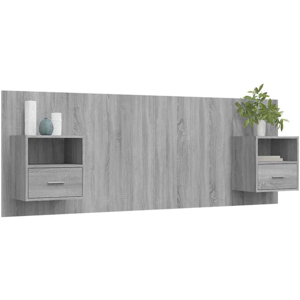 Testiera Letto Con Comodini In Legno Multistrato Grigio Sonoma - Foto 3