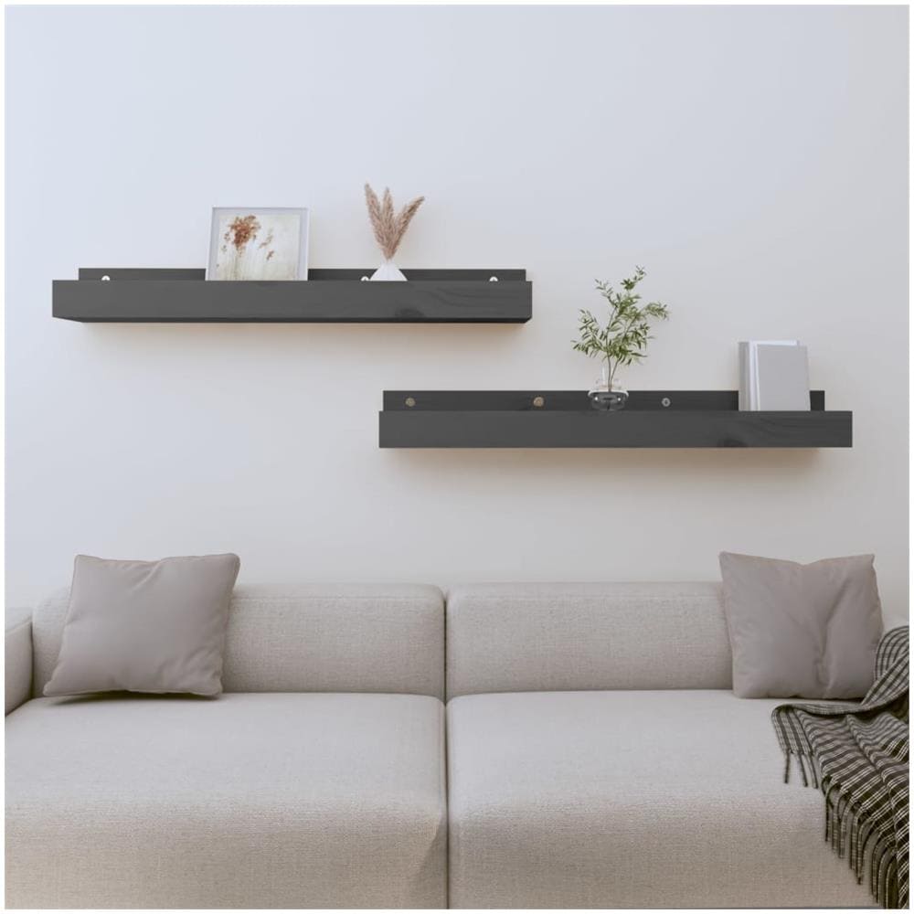 Mensole Da Parete 2 Pz Grigio 80x12x9cm Legno Massello Di Pino - Foto 1