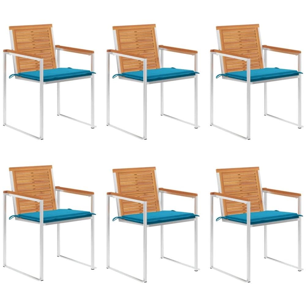 Sedie Da Giardino Con Cuscini 6 Pz In Legno Massello Di Acacia - Foto 1