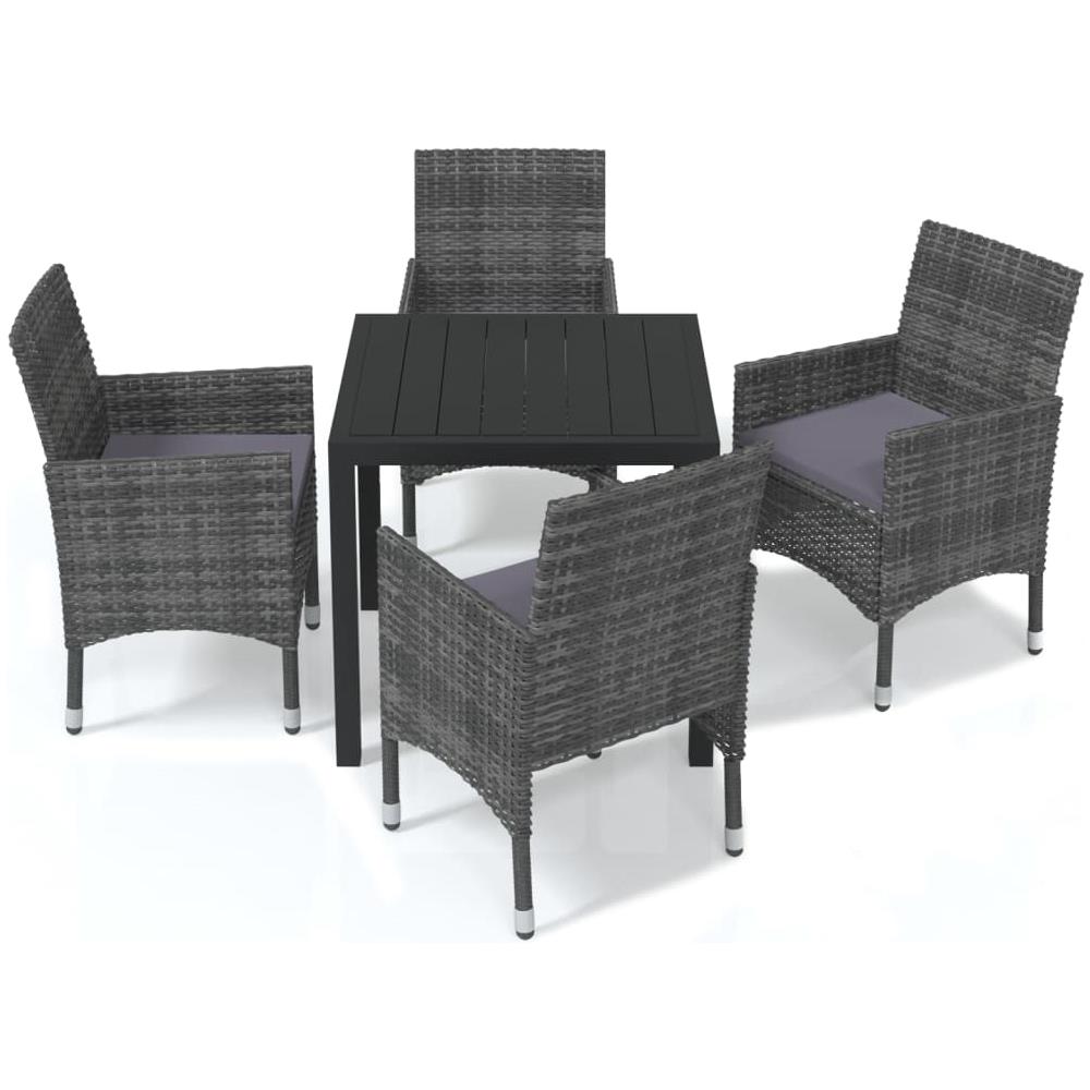 Set Da Pranzo Per Giardino 5 Pz Con Cuscini Polyrattan Grigio - Foto 2