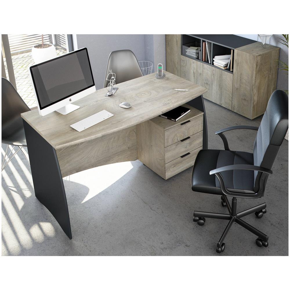 Scrivania Carrollton, Scrittoio Da Ufficio, Tavolo Da Studio Porta Pc Con 3 Cassetti, 136x67h74 Cm, Rovere E Antracite - Foto 1