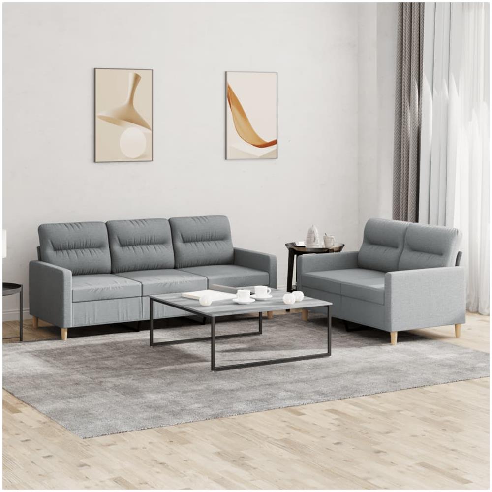 Set Di Divani 2 Pz Con Cuscini Grigio Chiaro In Tessuto - Foto 1