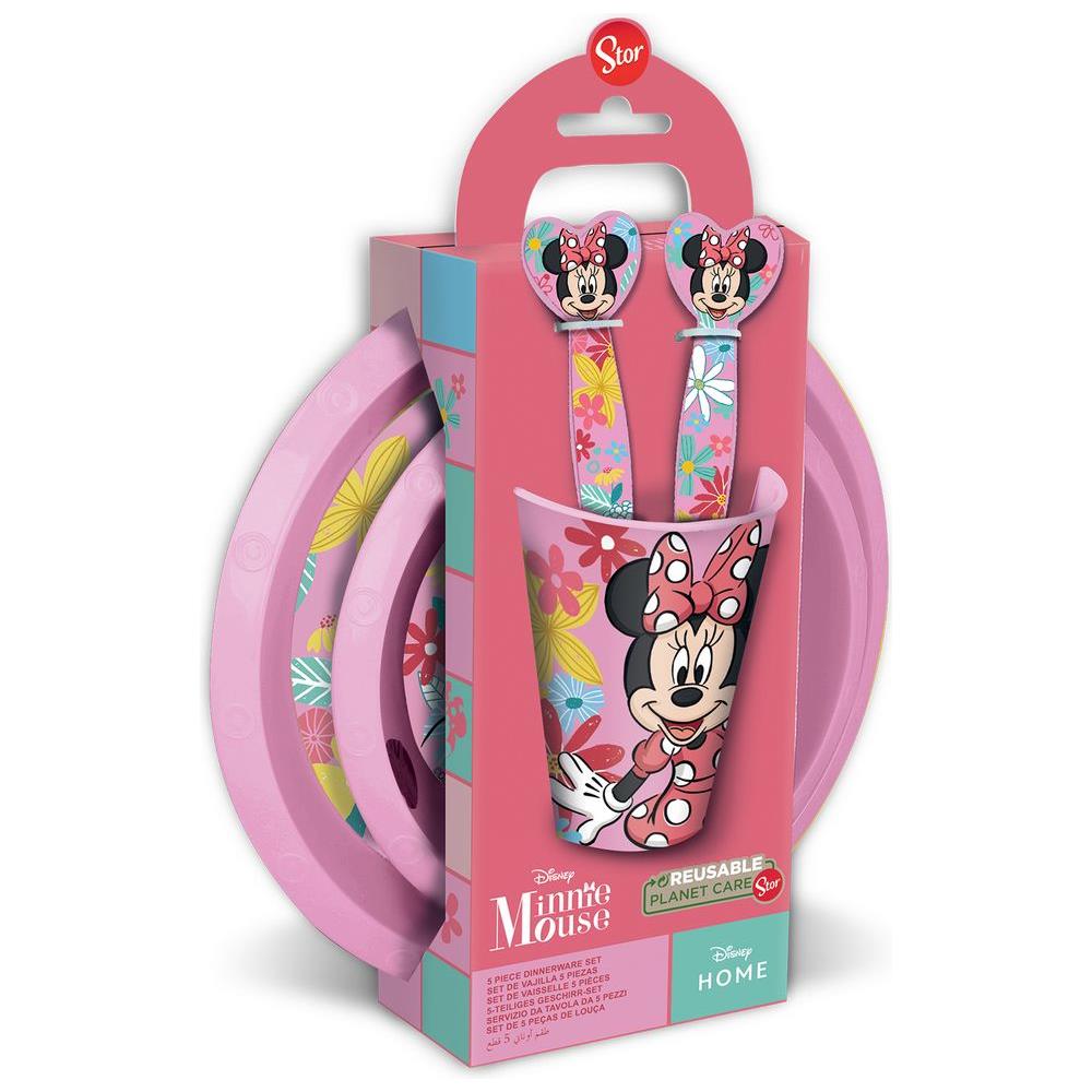 Disney Set Pappa 5 Pezzi Rosa In Plastica Minnie Topolina Piatti Bicchiere Posate - Foto 1