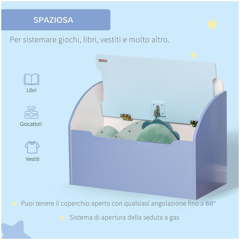 Cassapanca Baule Portagiochi Panca In Legno Blu Per Bambini 3-8 Anni - Foto 2