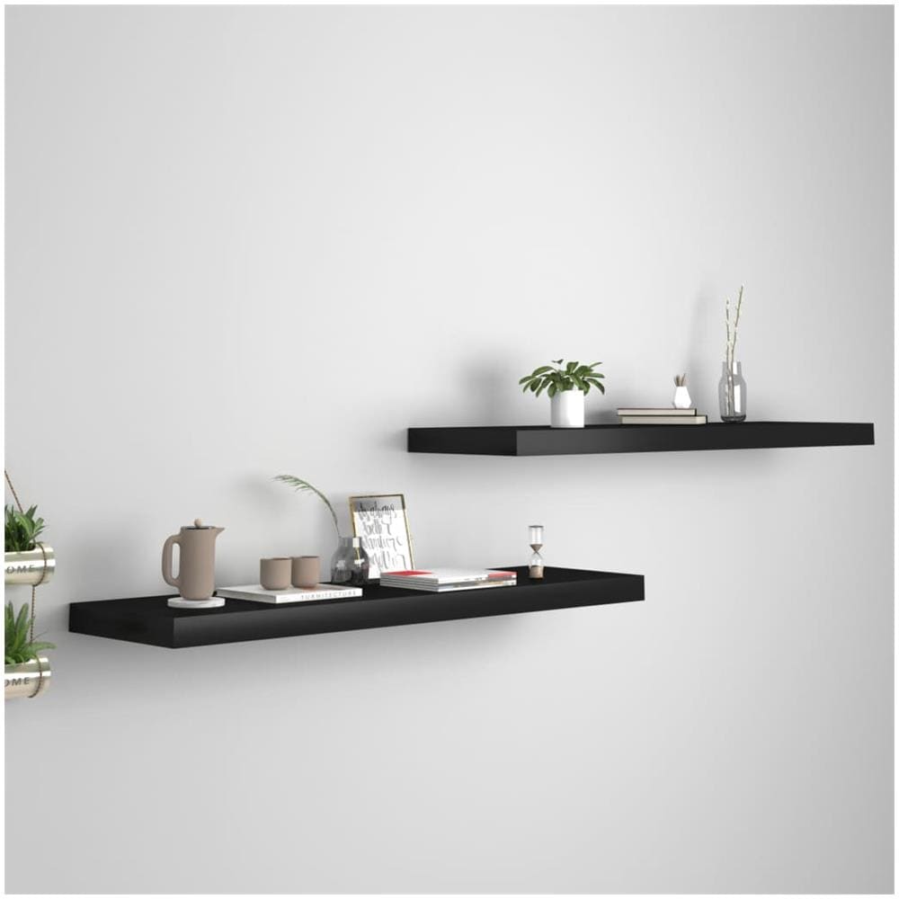 Scaffali A Parete 2 Pz Neri 90x23,5x3,8 Cm In Mdf - Foto 1