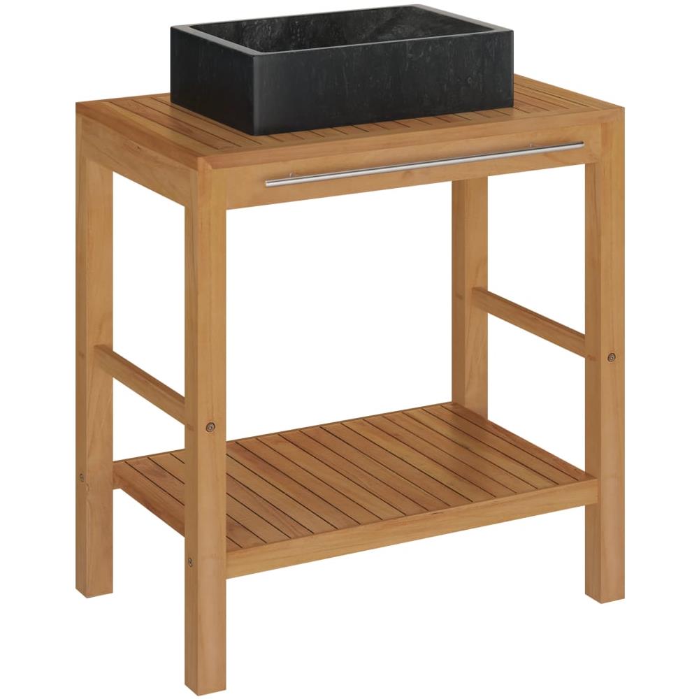Armadietto Da Bagno In Legno Di Teak Con Lavabo In Marmo Nero - Foto 2