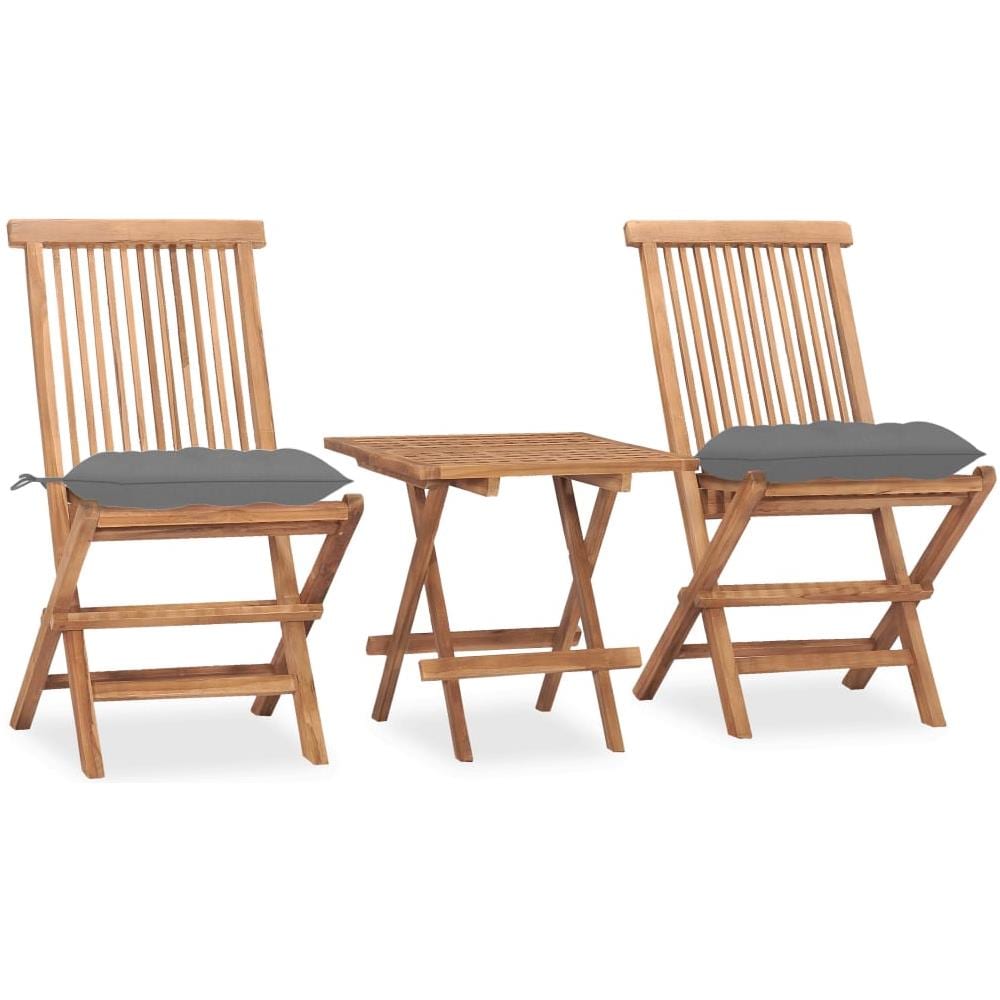 Set da Pranzo Giardino Pieghevole 3 pz Cuscino Massello di Teak - Foto 1