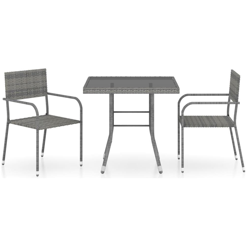 Set Da Pranzo Per Giardino 3 Pz In Polyrattan Antracite Grigio - Foto 1