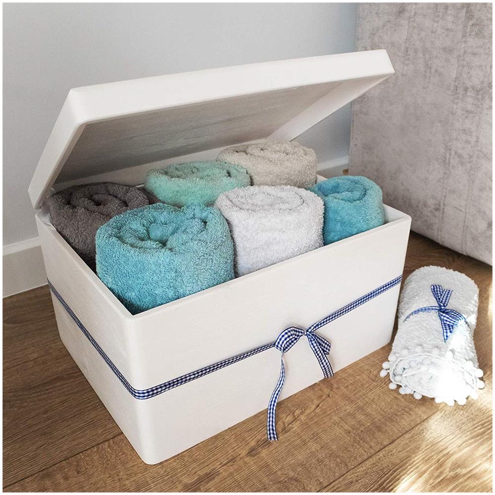 Xxl Grande Bianca Scatola Legno Con Coperchio | L40 X P30 X H24 Cm (+ / - 1) | Cassetta Conteniore Portaoggetti Portagiochi Cofanetto | Per Decoupage Documenti Giocattoli Attrezzi - Foto 2