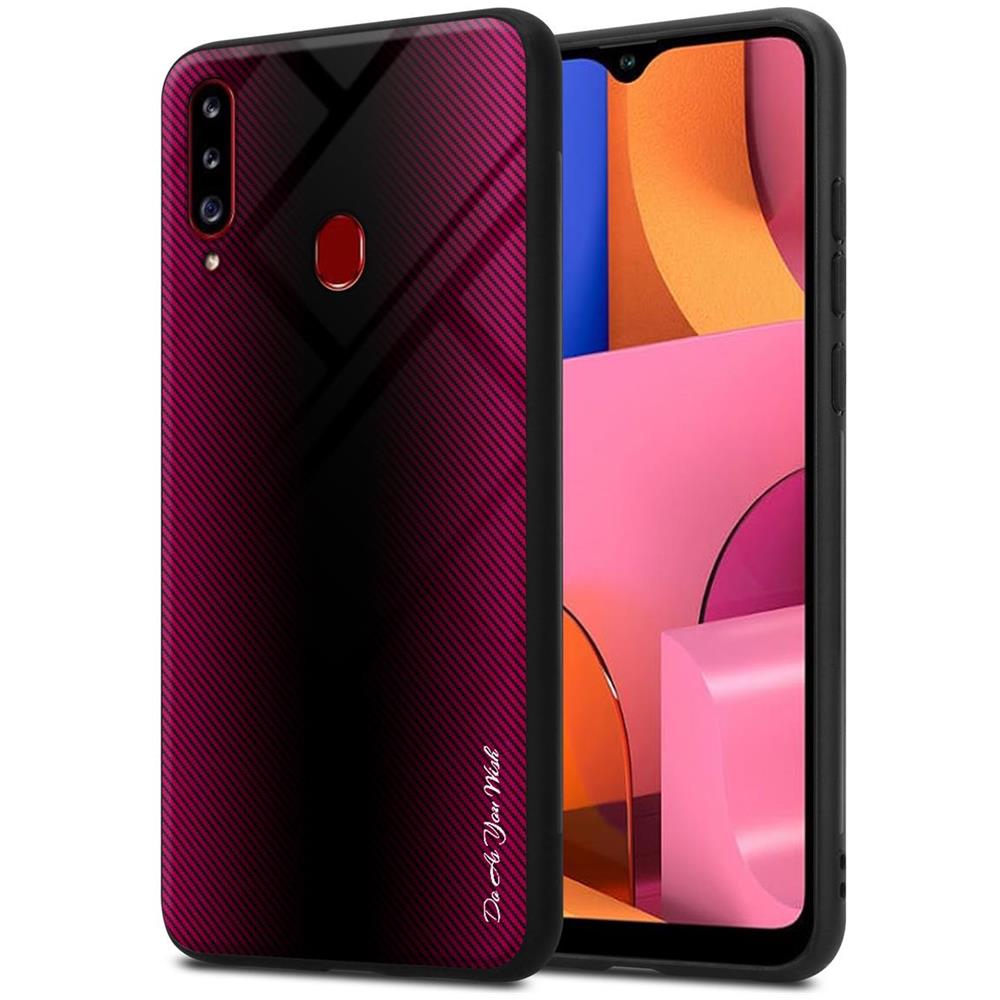 Custodia Compatibile Con Samsung Galaxy A20s - Ottica A Strisce In Cremisi Rosa - Coperchio Protettivo In Vetro Temperato E Silicone Tpu - Foto 1