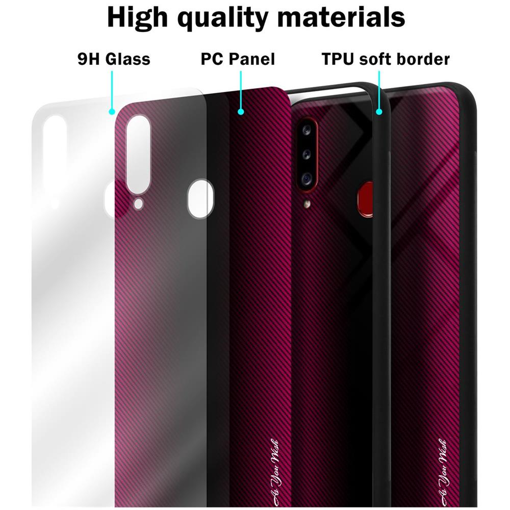 Custodia Compatibile Con Samsung Galaxy A20s - Ottica A Strisce In Cremisi Rosa - Coperchio Protettivo In Vetro Temperato E Silicone Tpu - Foto 7