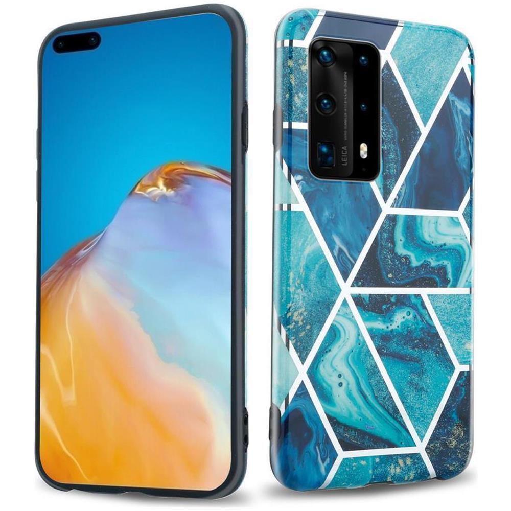 Custodia Compatibile Con Huawei P40 In Marmo Blue Wave No. 13 - Coperchio Protettivo In Silicone Tpu Con Motivo A Mosaico - Foto 1