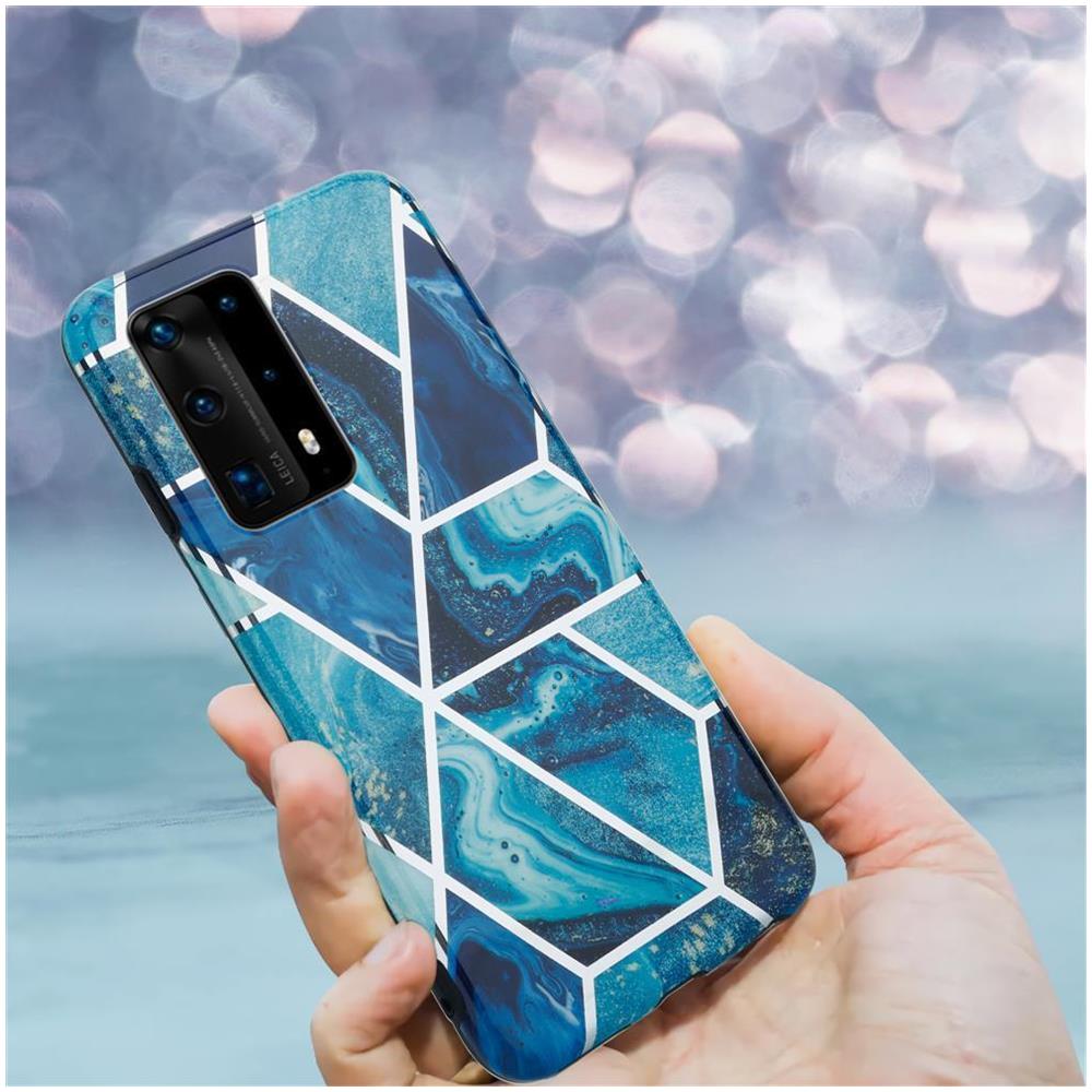 Custodia Compatibile Con Huawei P40 In Marmo Blue Wave No. 13 - Coperchio Protettivo In Silicone Tpu Con Motivo A Mosaico - Foto 8