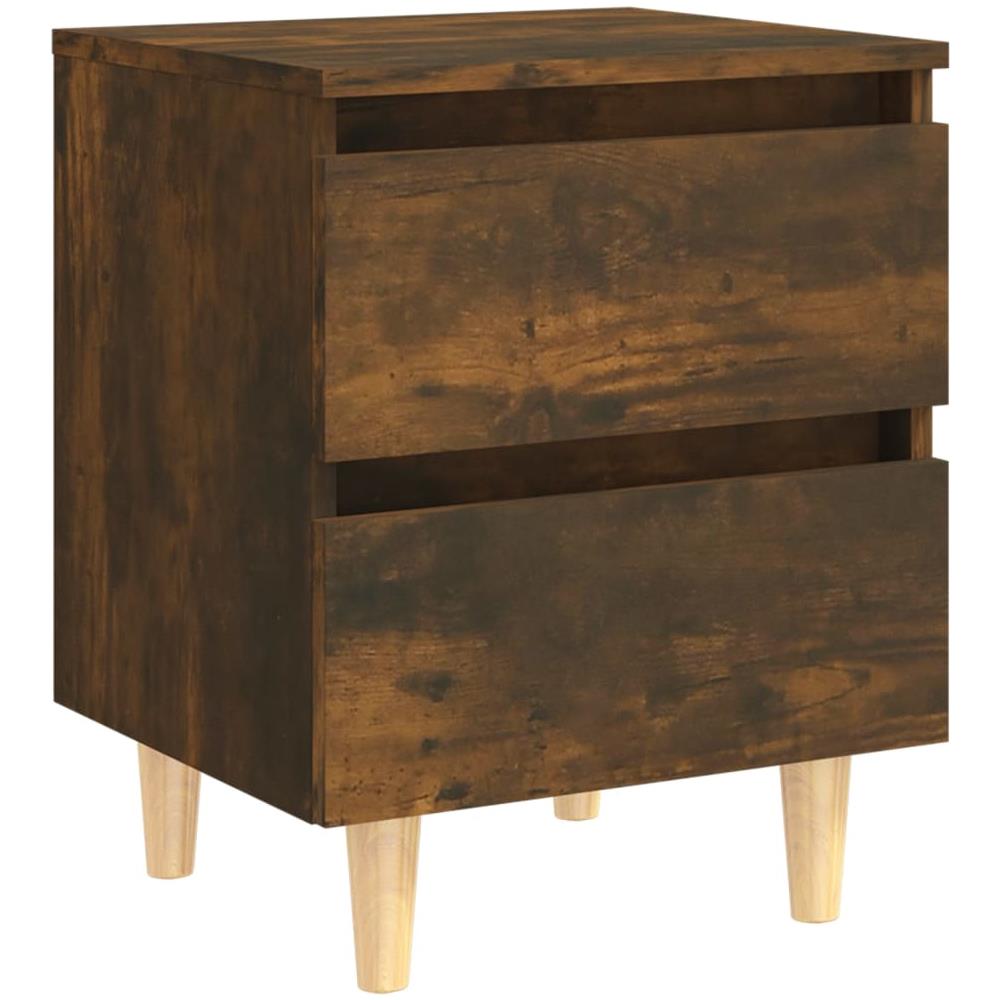 Comodino con Gambe in Legno Massello Rovere Fumo 40x35x50 cm - Foto 2