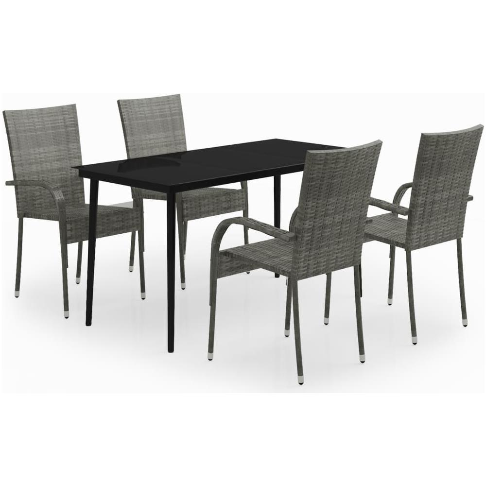 Set Mobili Da Pranzo Da Giardino Grigio E Nero 5 Pz - Foto 2