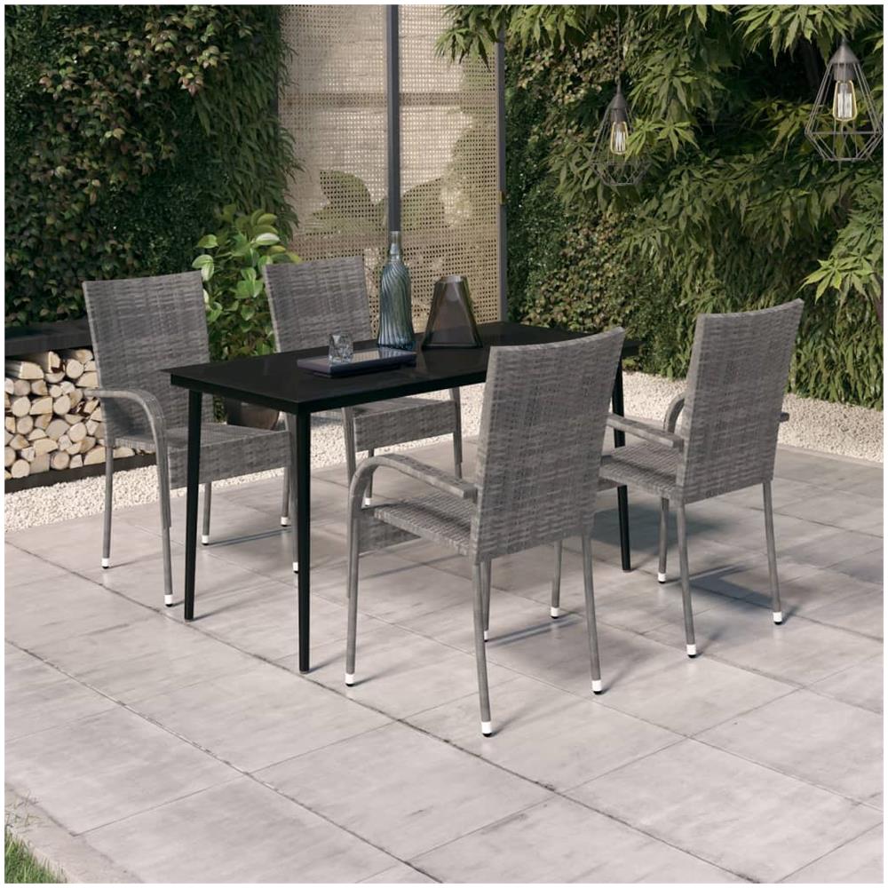 Set Mobili Da Pranzo Da Giardino Grigio E Nero 5 Pz - Foto 1