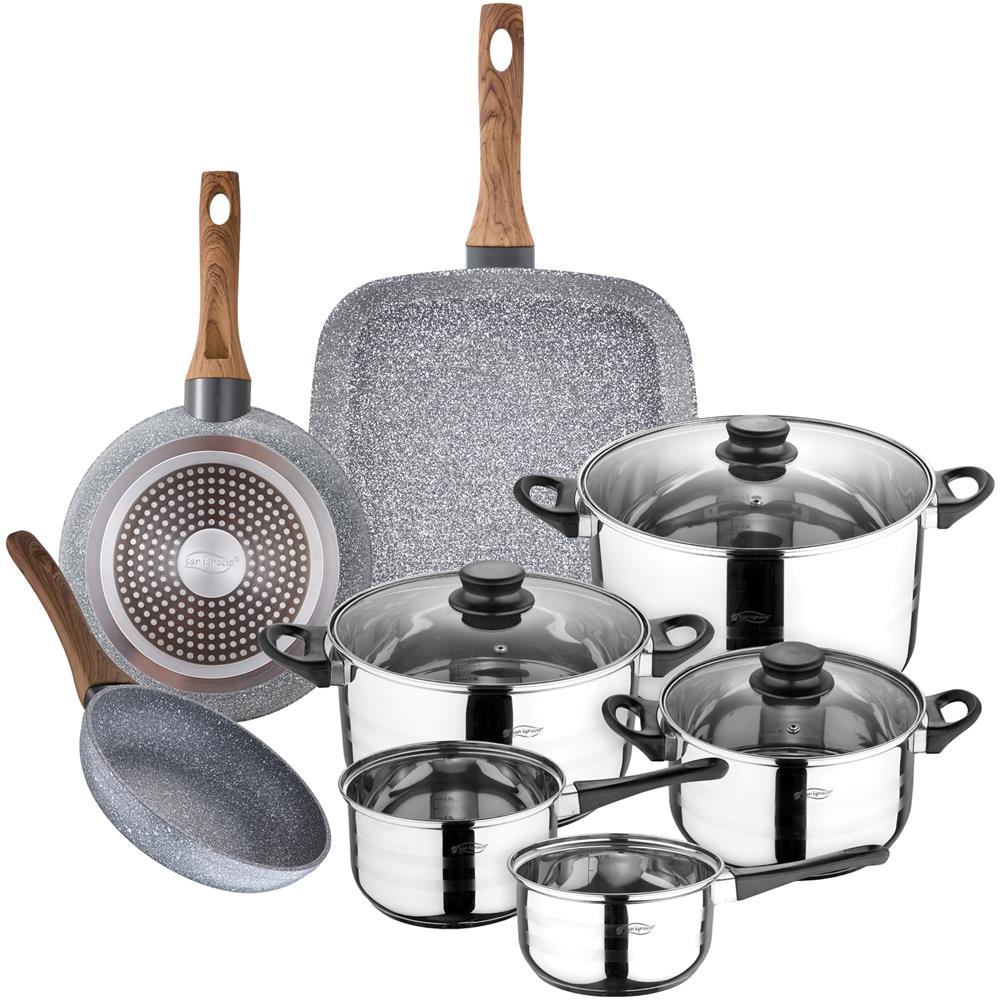 8 Pezzi In Acciaio Inox Con Set Di Padelle (18 E 20 Cm) Con Teglia 28x28 Cm In Alluminio Forgiato Collezione Daimiel - Foto 1