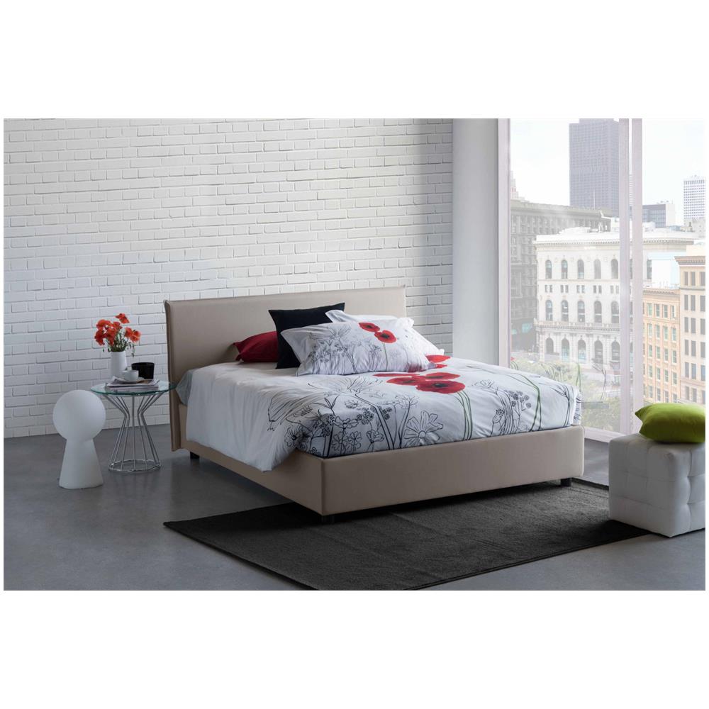 Letto Matrimoniale Berenice, Letto Contenitore Con Rivestimento In Tessuto, 100% Made In Italy, Apertura Frontale, Adatto Per Materasso Cm 140x200, Tortora - Foto 1