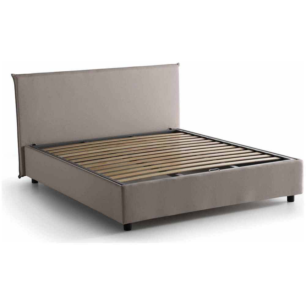 Letto Matrimoniale Berenice, Letto Contenitore Con Rivestimento In Tessuto, 100% Made In Italy, Apertura Frontale, Adatto Per Materasso Cm 140x200, Tortora - Foto 2
