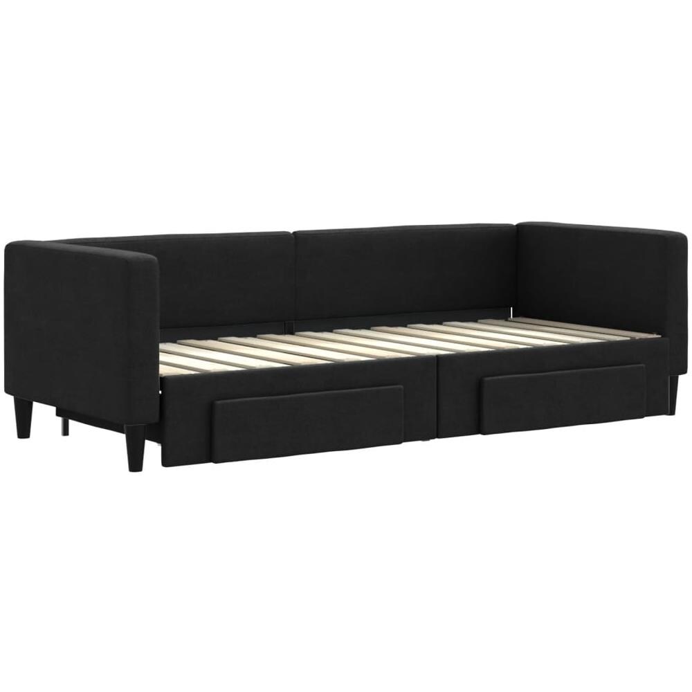 Divano Letto Estraibile Con Cassetti Nero 80x200 Cm In Tessuto - Foto 3