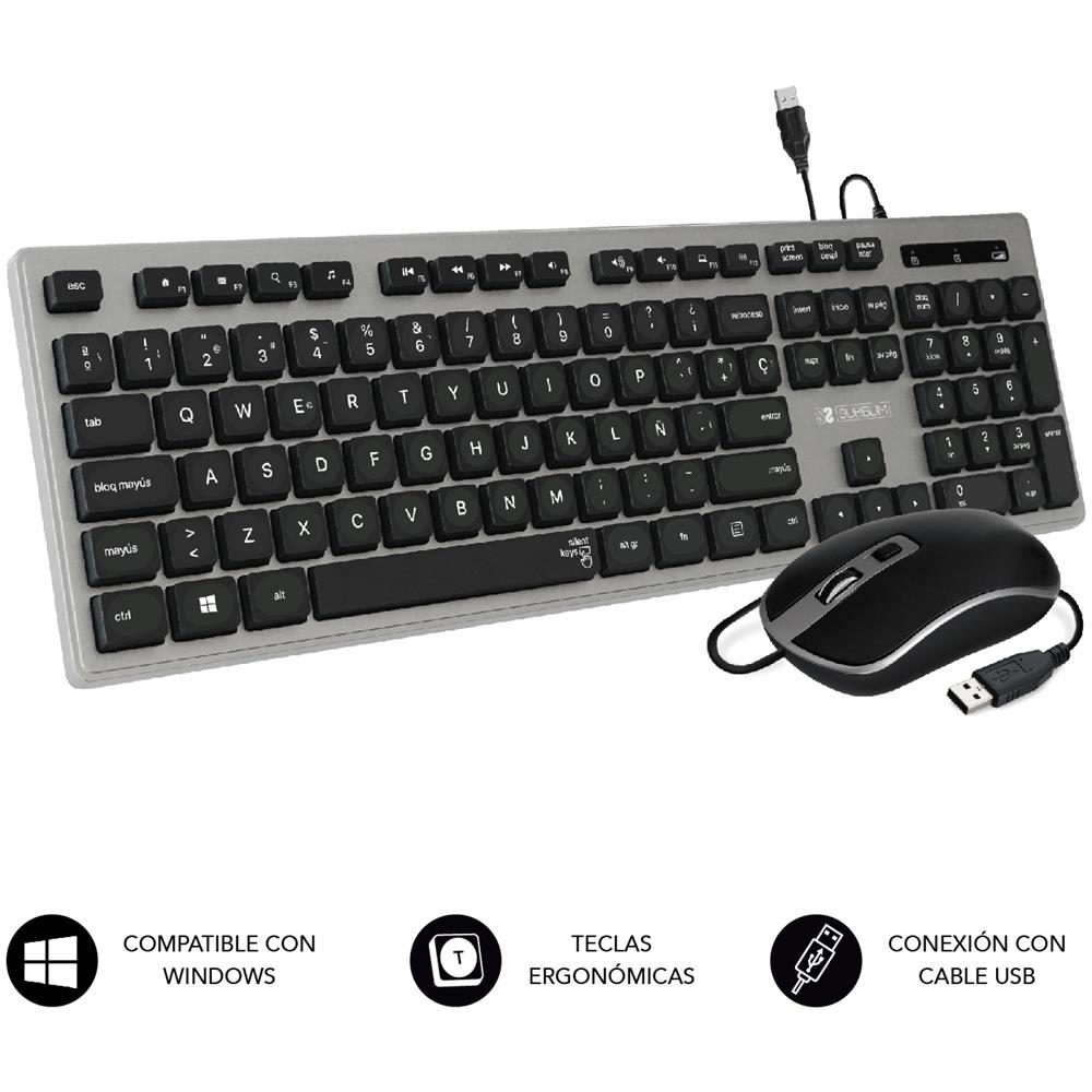 Tastiera e Mouse Cablato SUBKBC-CEKE50  per Universale (Layout Spagnolo) Colore Nero, Grigio - Foto 1