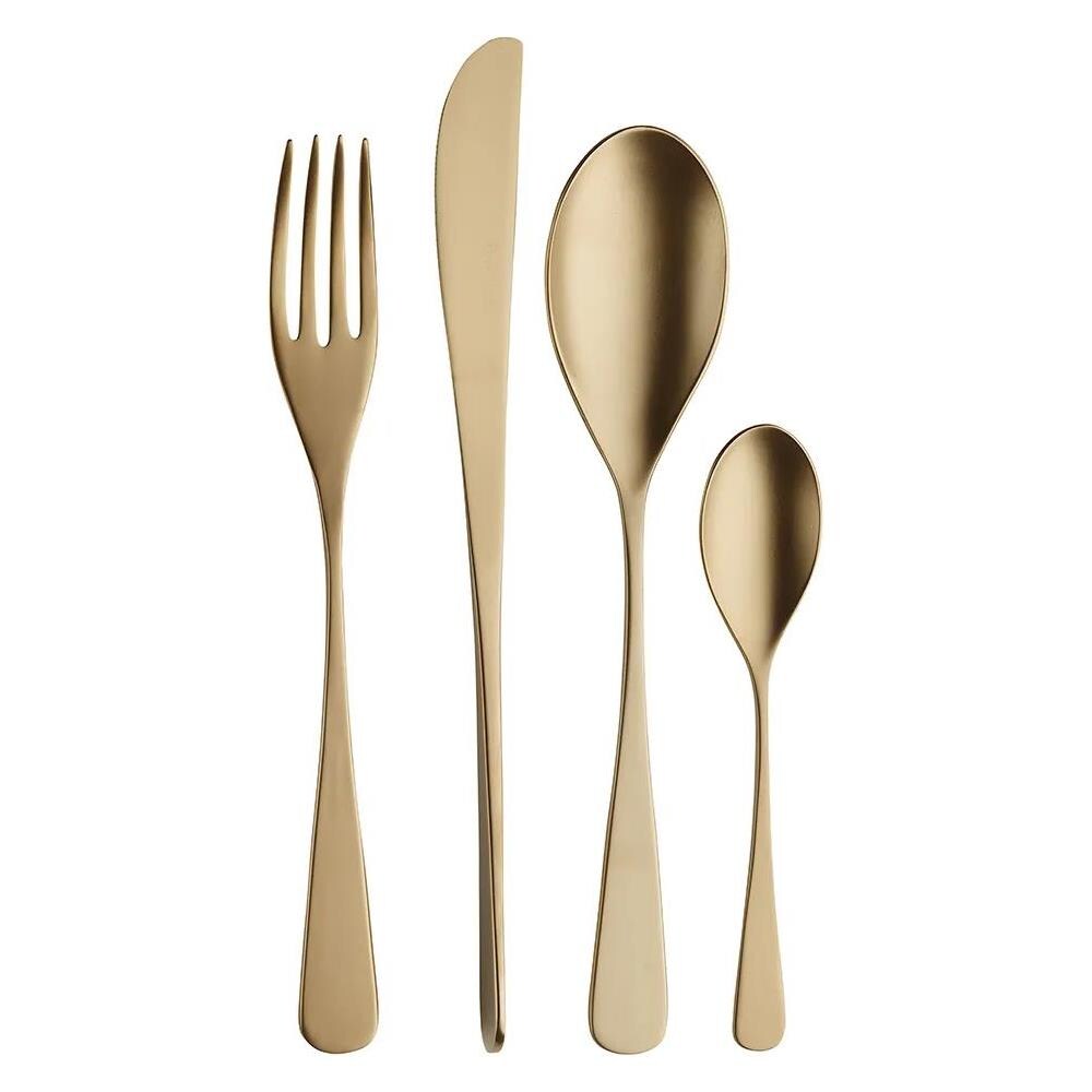 Audrey Velvet Honey Posate con manico in acciaio con finitura satinata oro Confezione - Set da 24 Pezzi - 6 Posti Tavola - Confezione Regalo Made in Italy - Foto 1