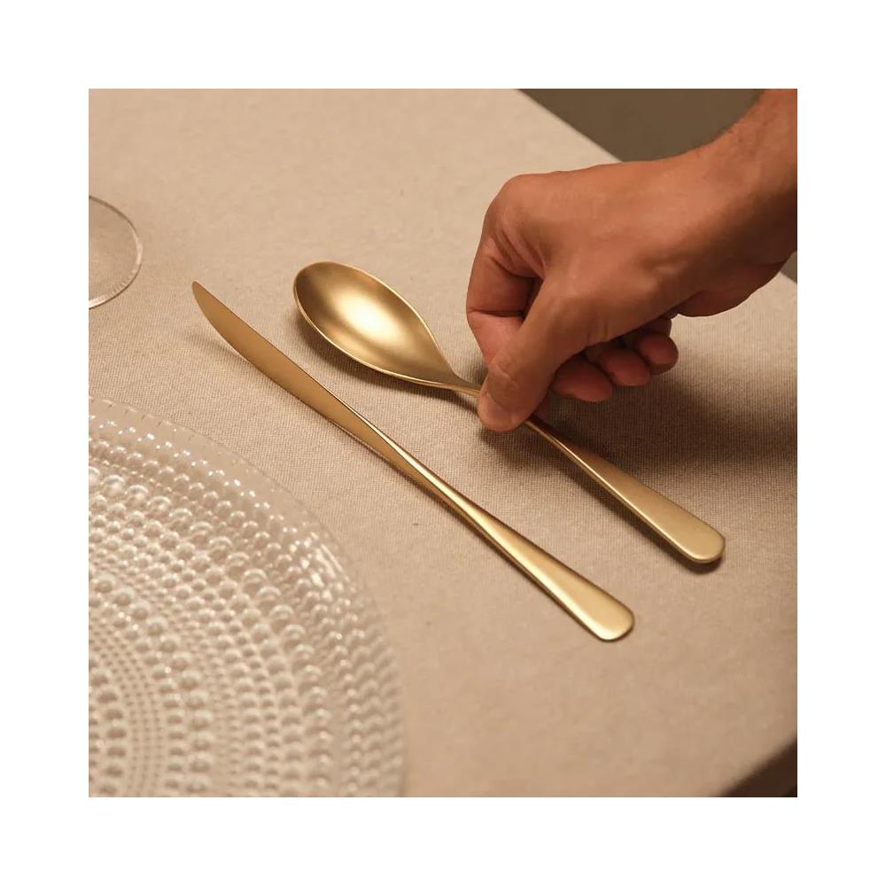 Audrey Velvet Honey Posate con manico in acciaio con finitura satinata oro Confezione - Set da 24 Pezzi - 6 Posti Tavola - Confezione Regalo Made in Italy - Foto 2
