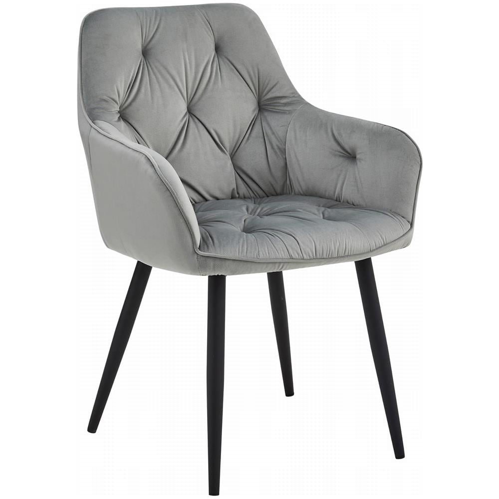 Sedia da pranzo LUKK - Velluto grigio argento con gambe nere x 1 - Foto 1