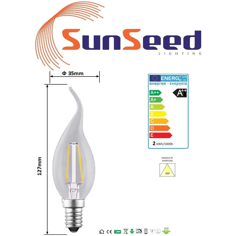 E14 2W, Lampada Colpo Di Vento Bt35 A Filamento Led, Luce Calda 2700K, 180 Lumen - Foto 4
