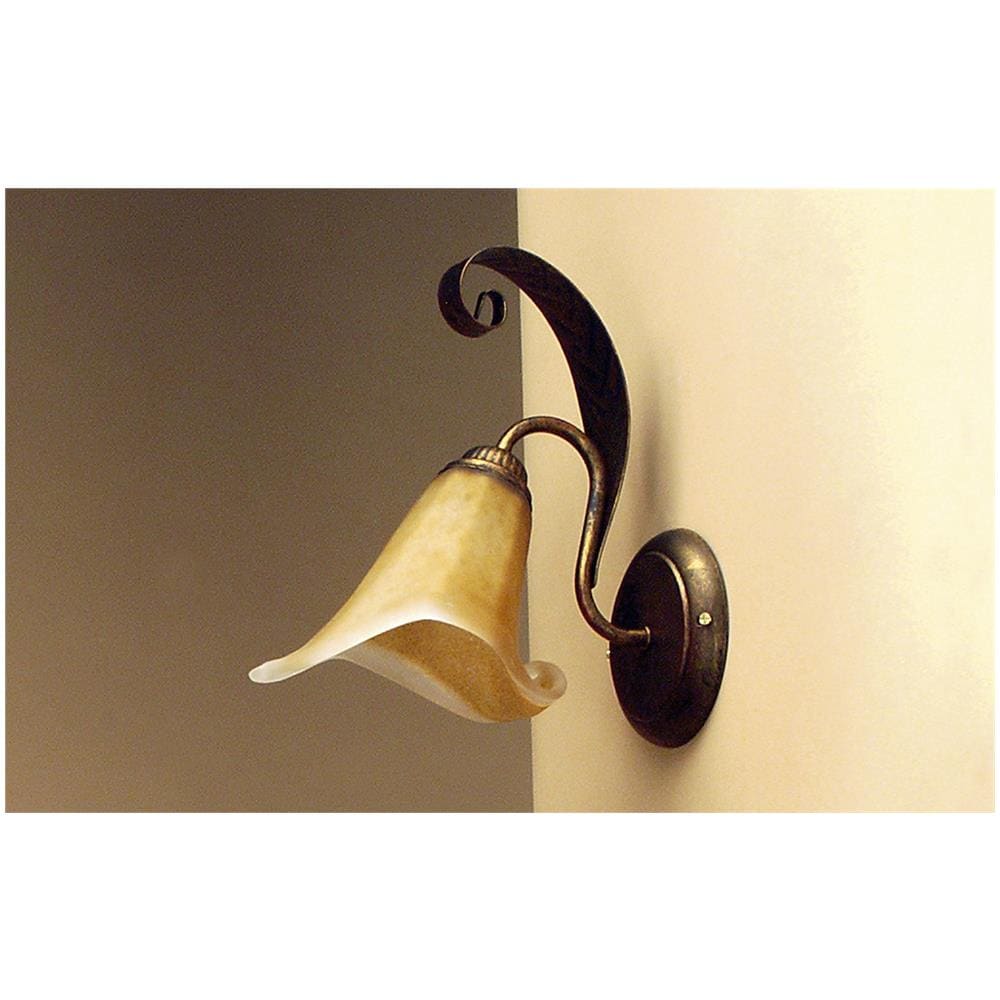 Lampada Da Parete In Metallo Marrone Spennellato Oro E Vetro Ambra Stile Classico - Foto 2