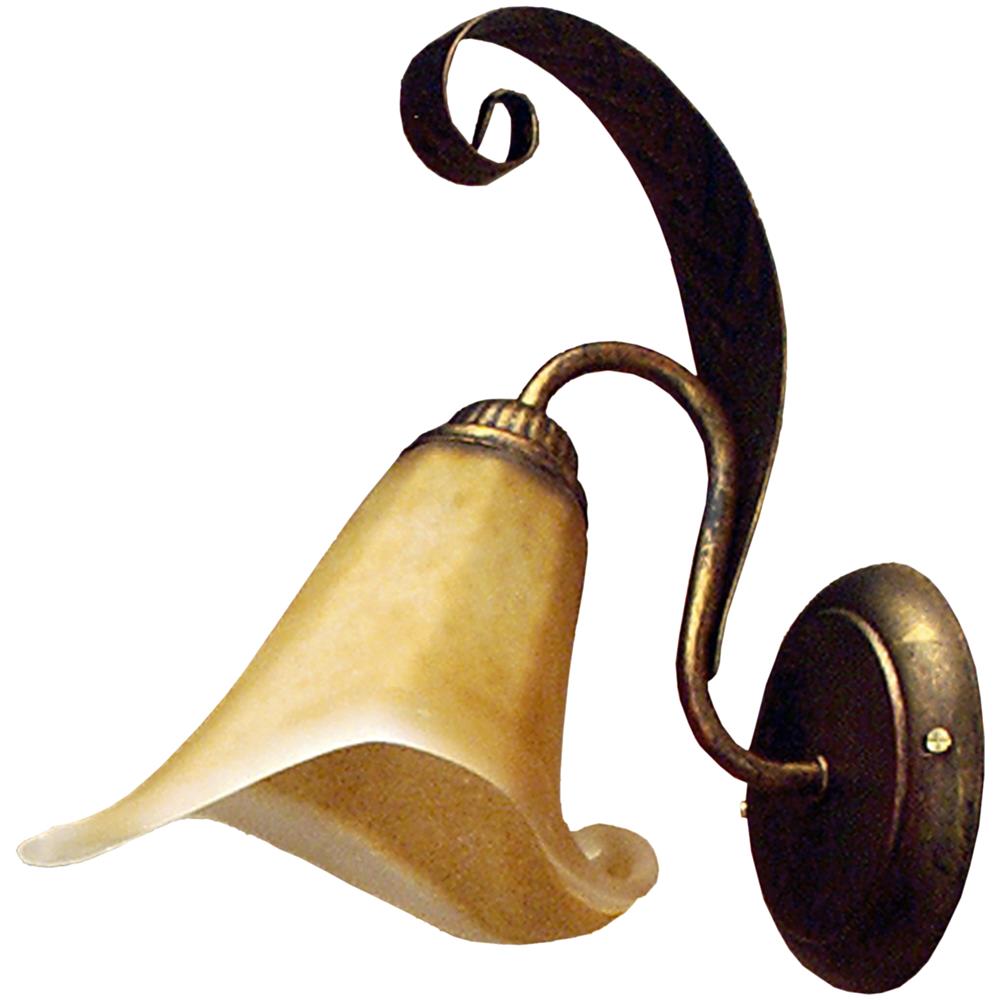 Lampada Da Parete In Metallo Marrone Spennellato Oro E Vetro Ambra Stile Classico - Foto 1