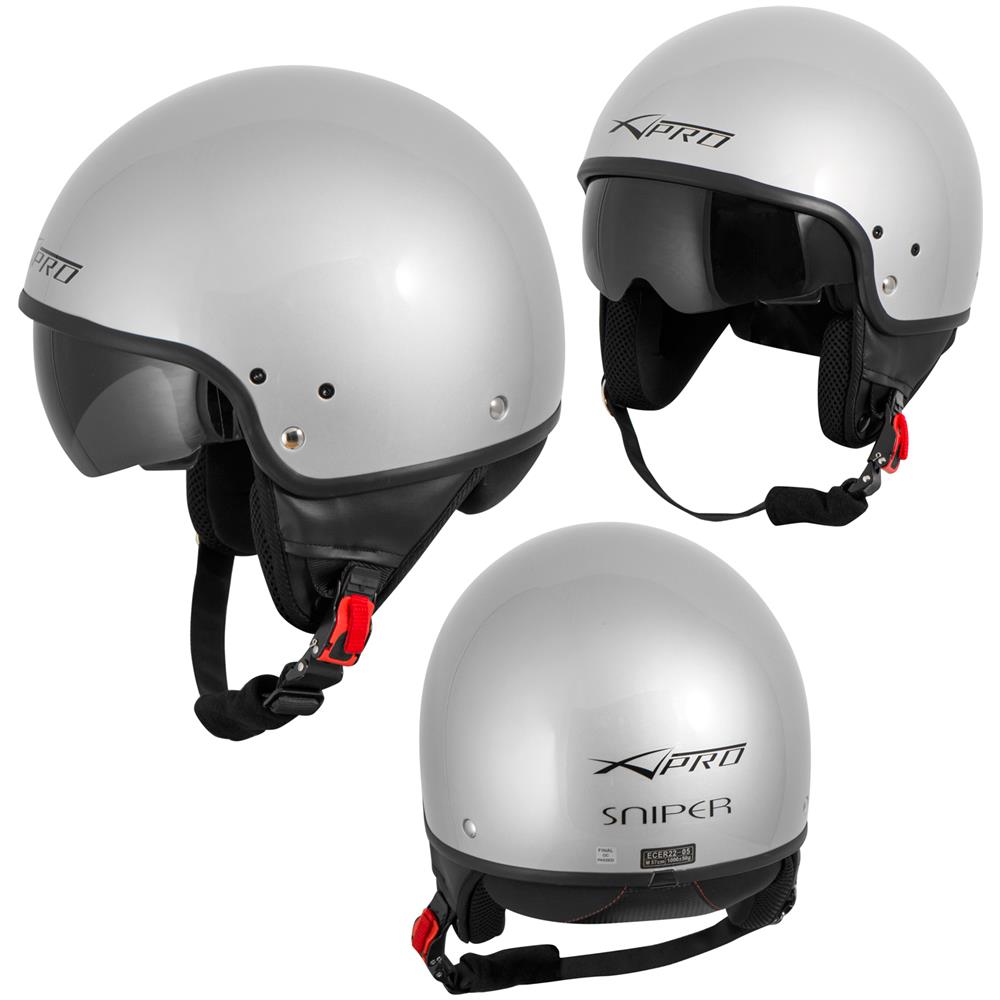 Casco Jet Scooter Moto Omologato Ece 22 Visiera Parasole Argento M - Foto 1