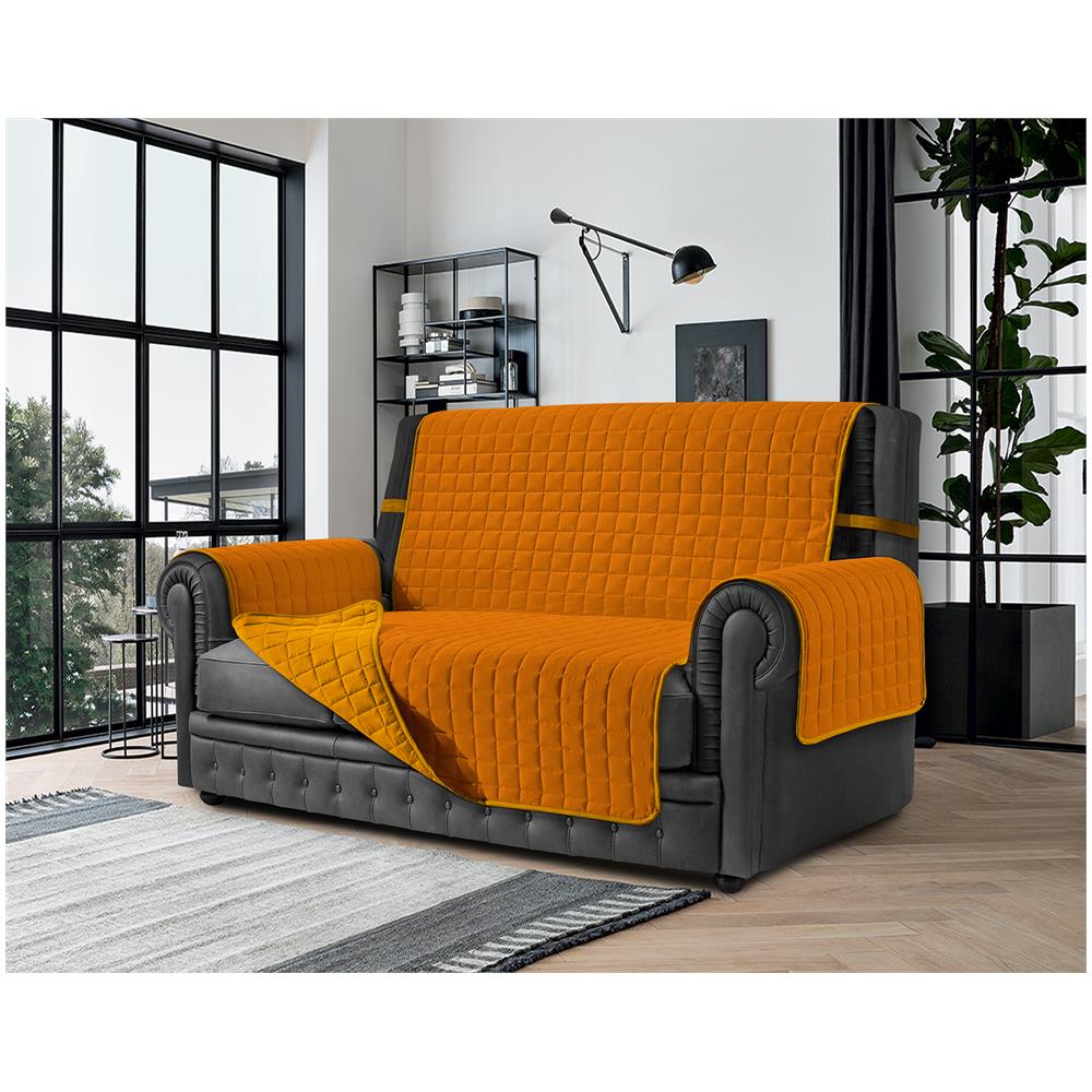 Copridivano Antimacchia - Salvadivano Trapuntato Double Face - 4 Posti Per Seduta Da 230 A 255 Cm - Giallo / oro - Foto 2