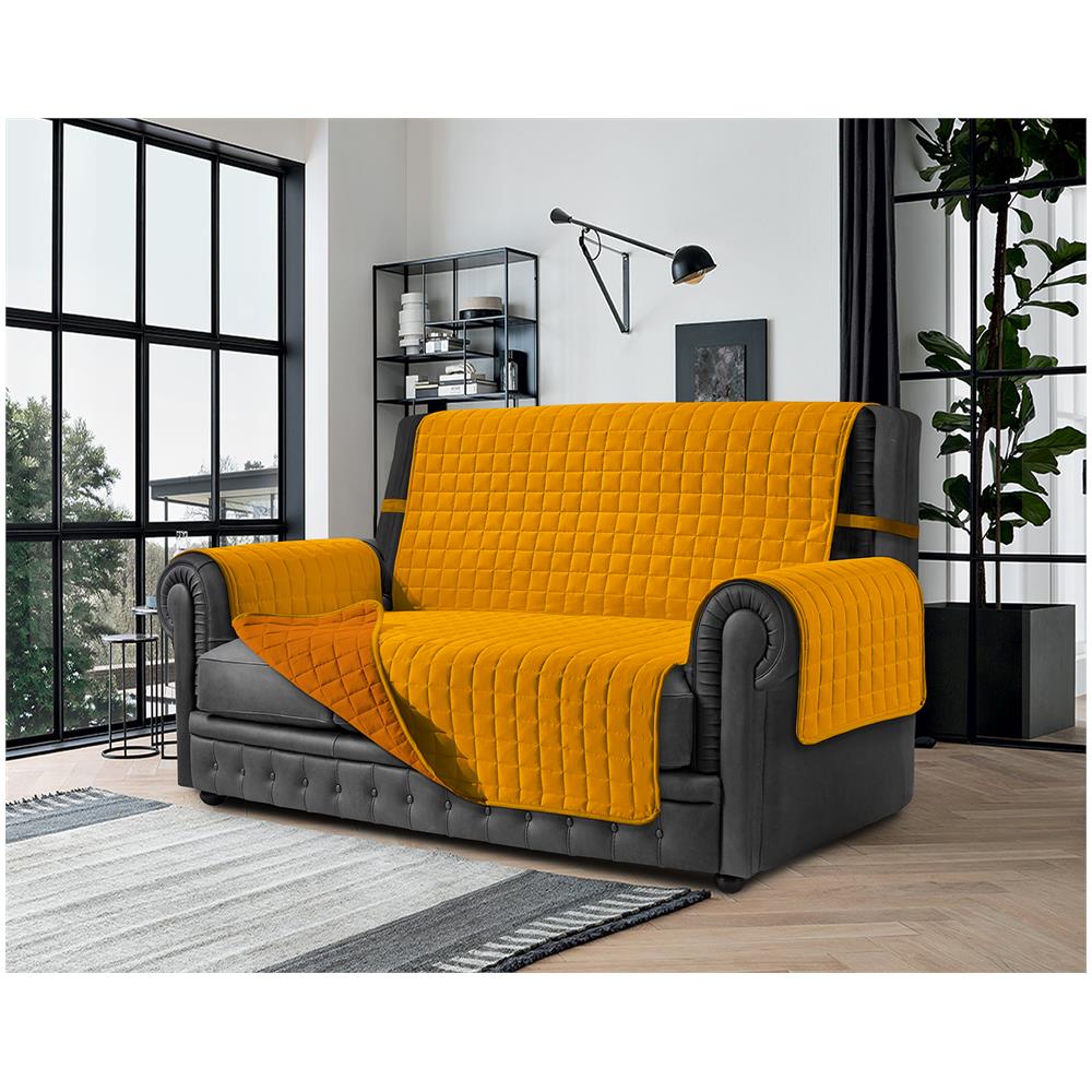 Copridivano Antimacchia - Salvadivano Trapuntato Double Face - 4 Posti Per Seduta Da 230 A 255 Cm - Giallo / oro - Foto 1