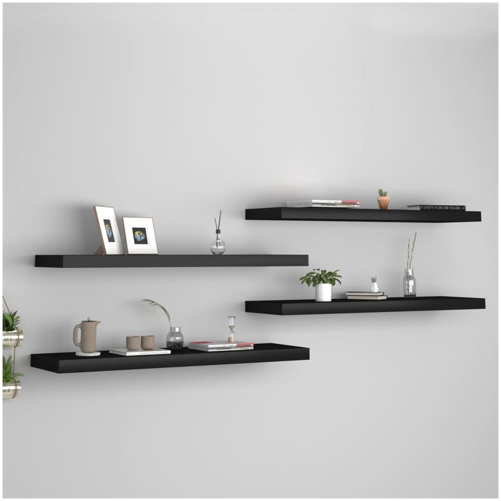 Scaffali A Parete 4 Pz Neri 90x23,5x3,8 Cm In Mdf - Foto 1