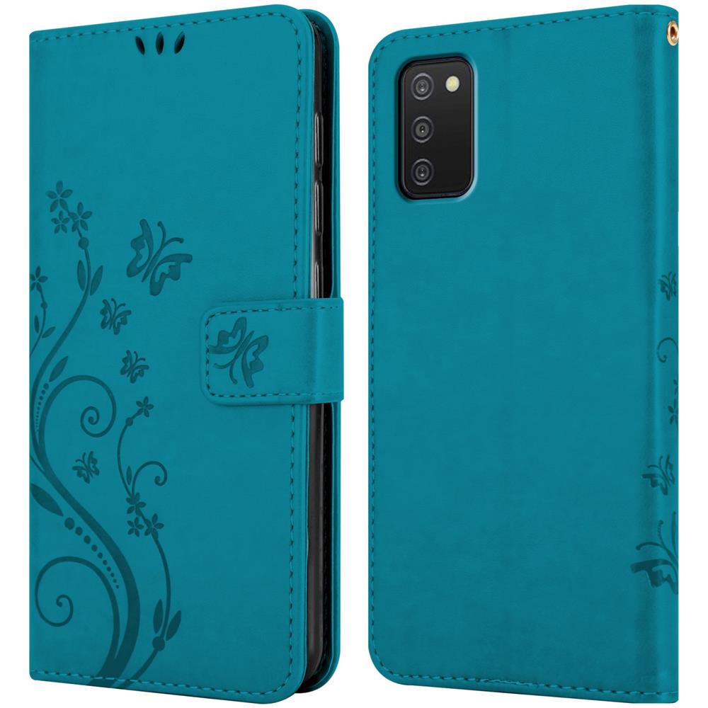 Custodia Compatibile Con Samsung Galaxy A03s In Blu Fiore - Coperchio Protettivo In Design Floreale Con Chiusura Magnetica, Funzione Stand E Slot Per Carte - Foto 7