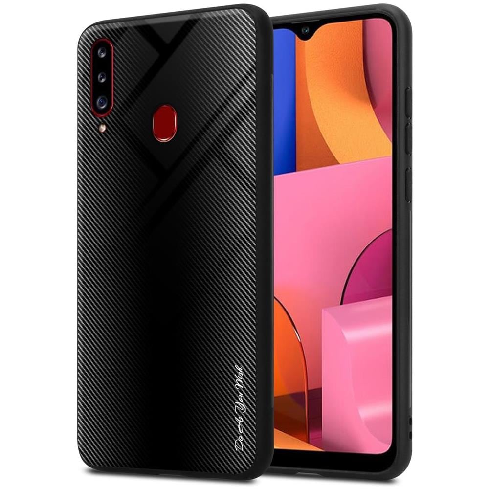Custodia Compatibile Con Samsung Galaxy A20s - Ottica A Strisce In Opale Nero - Coperchio Protettivo In Vetro Temperato E Silicone Tpu - Foto 1