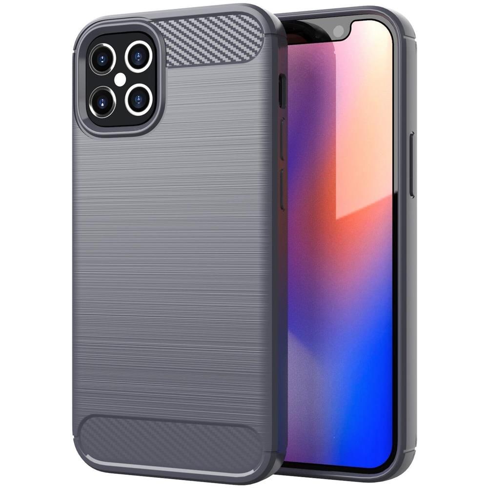 Custodia Compatibile Con Apple Iphone 12 / Iphone 12 Pro In Brusched Grigio - Coperchio Protettivo In Silicone Tpu Flessibile In Look Acciaio Inossidabile-fibra Di Carbonio - Foto 1