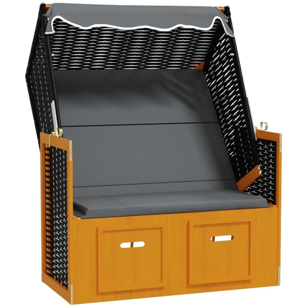 Strandkorb e Tettoria Polyrattan Legno Massello Nero Antracite - Foto 2