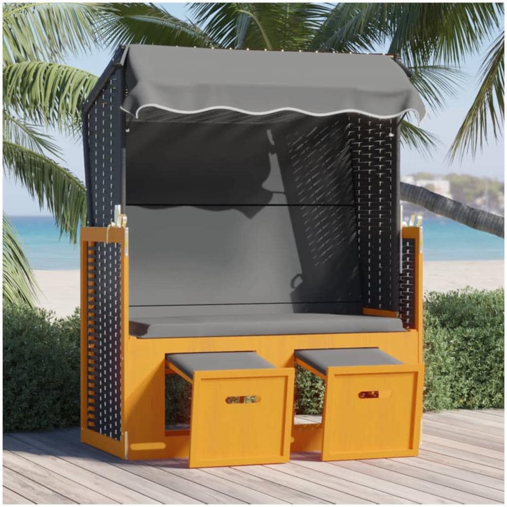 Strandkorb e Tettoria Polyrattan Legno Massello Nero Antracite - Foto 1
