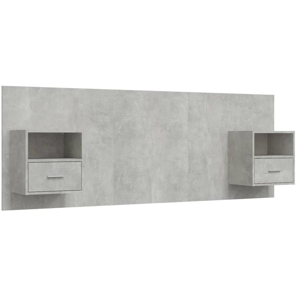 Testiera Letto Con Comodini In Legno Multistrato Grigio Cemento - Foto 2