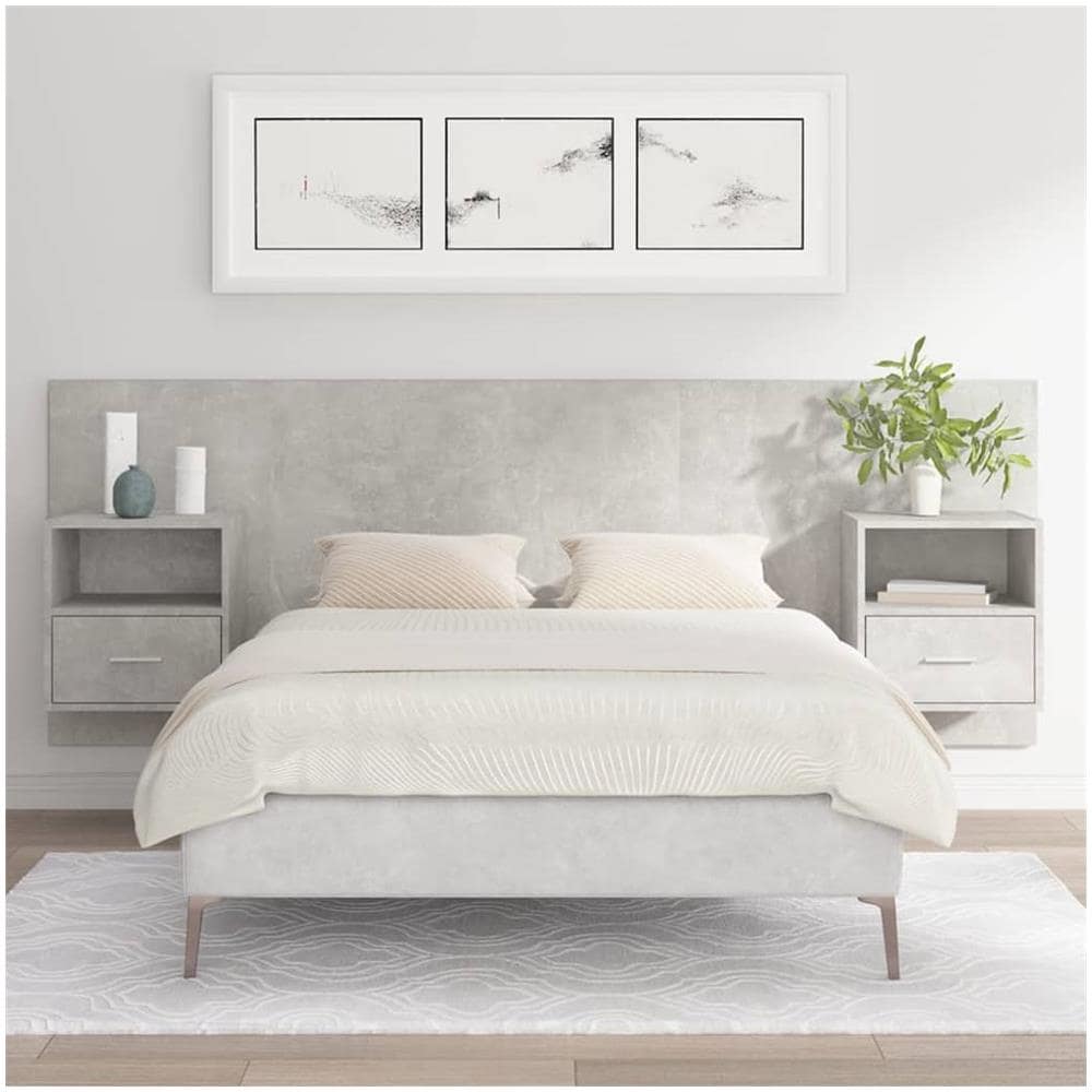 Testiera Letto Con Comodini In Legno Multistrato Grigio Cemento - Foto 1