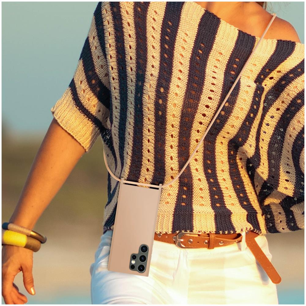 Cover Cordino Per Samsung Galaxy S23 Ultra Collana / Tracolla 80 Cm Rosa Chiaro - Foto 2