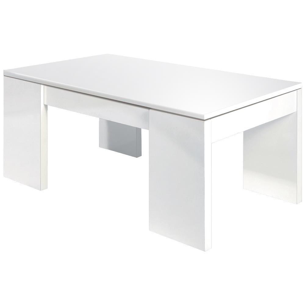 Tavolino Da Salotto Malibu, Tavolino Da Caffè Con Piano Elevabile, Tavolo Basso Da Soggiorno, 100x50h43/84 Cm, Bianco Lucido - Foto 2