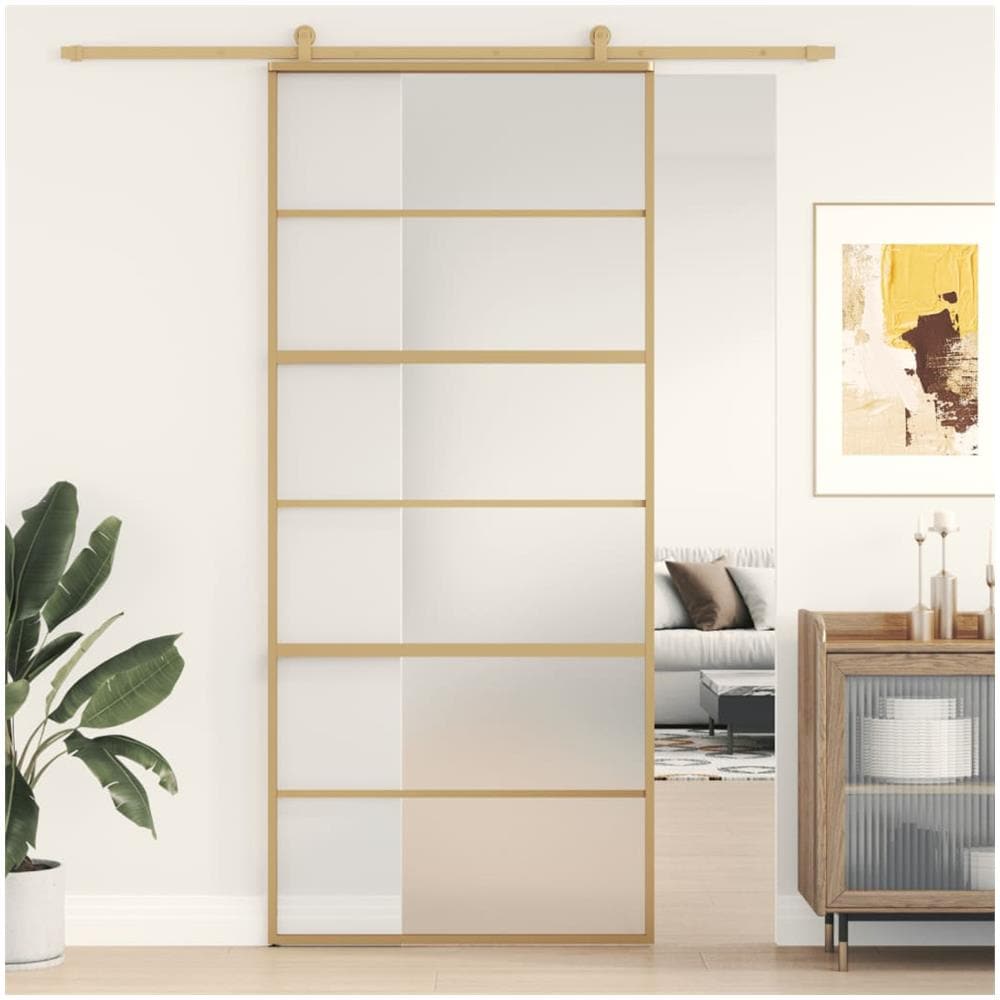 Porta Scorrevole Dorata 90x205 Vetro Smerigliato Esg Alluminio - Foto 1